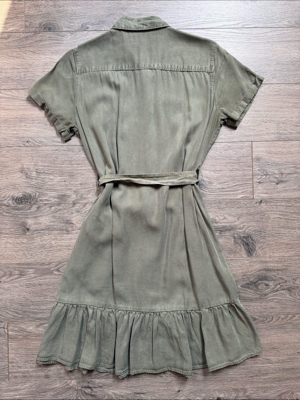 Velvet Heart Olive Utility Shirt Dress | XS | Belted Ruffle Hem - Picture 3 of 3